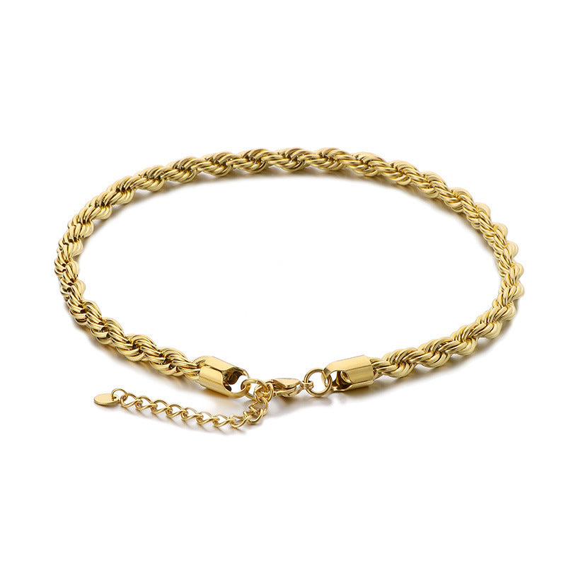 Electroplated 18K Gold Classic Twist Chain Stainless Steel 2/3/4/5mm Twist Rope Twist Chain Bracelet Spot Jewelry