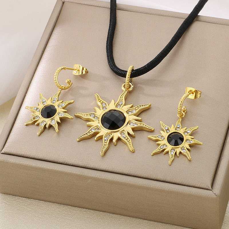 Sun Pendant Necklace & Earring Set
