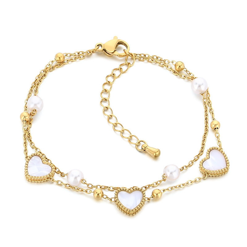 ins wind summer beach vacation ocean wind stainless steel love pendant bracelet stacked with stainless steel dolphin anklet