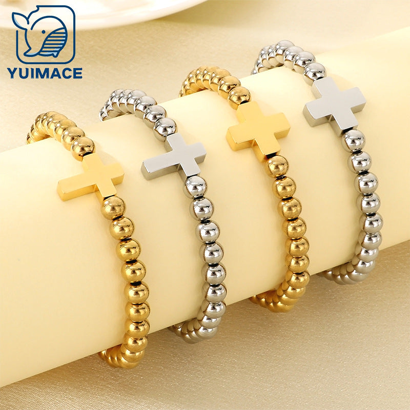 Gold & Silver Cross Beaded Bracelet