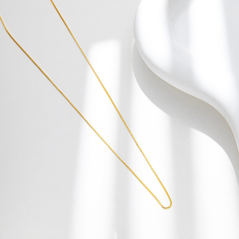 Copper-plated 18K real gold neck chain, box chain, collarbone chain ins necklace women's short simple temperament versatile gift