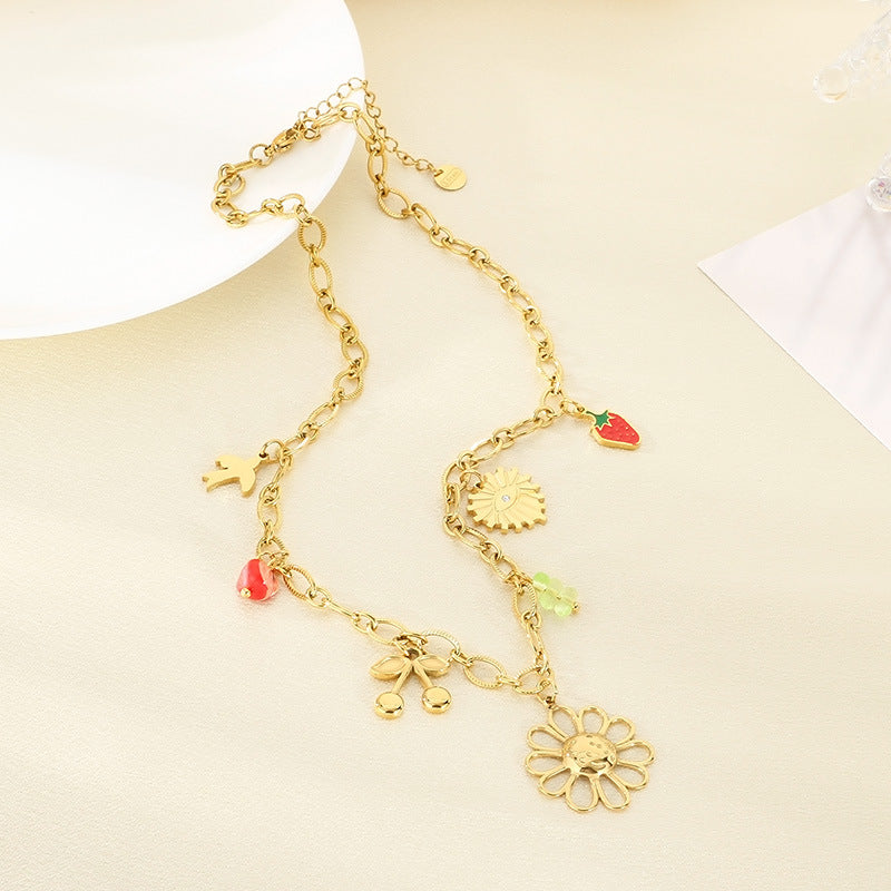 European and American cross-border jewelry sweet wind flower irregular necklace temperament small fresh fruit stainless steel collarbone chain women