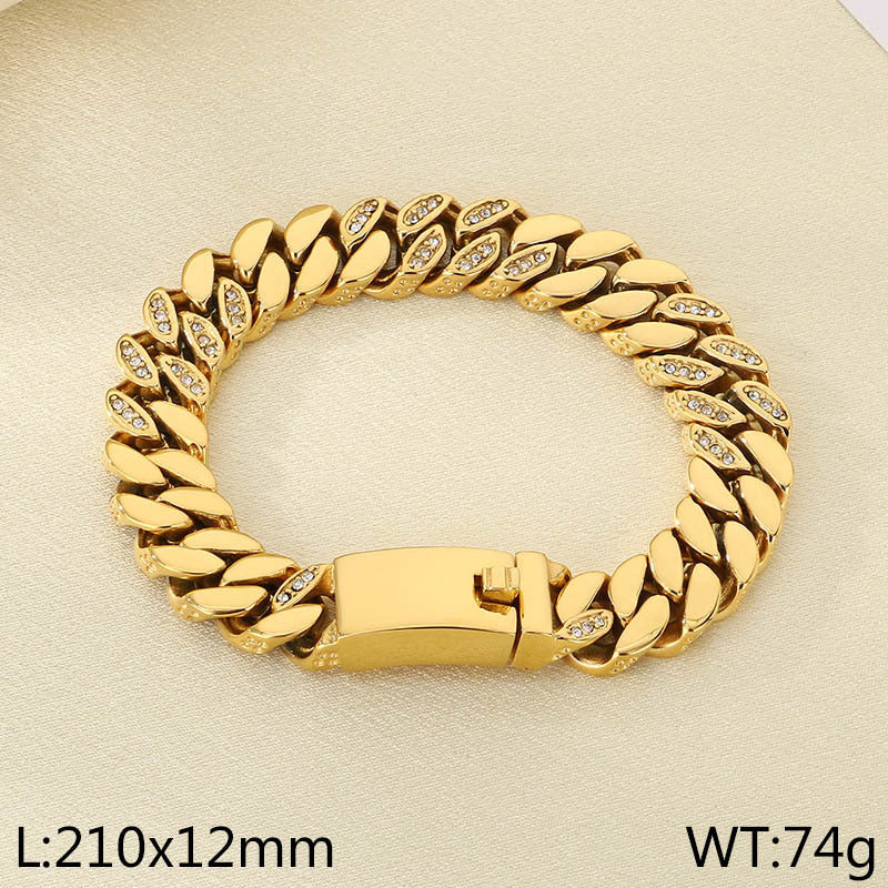 Fashion Trend Creative Design Diamond-encrusted Stainless Steel Cuban Chain Bracelet Vacuum Plated 18k Gold Couple Bracelet