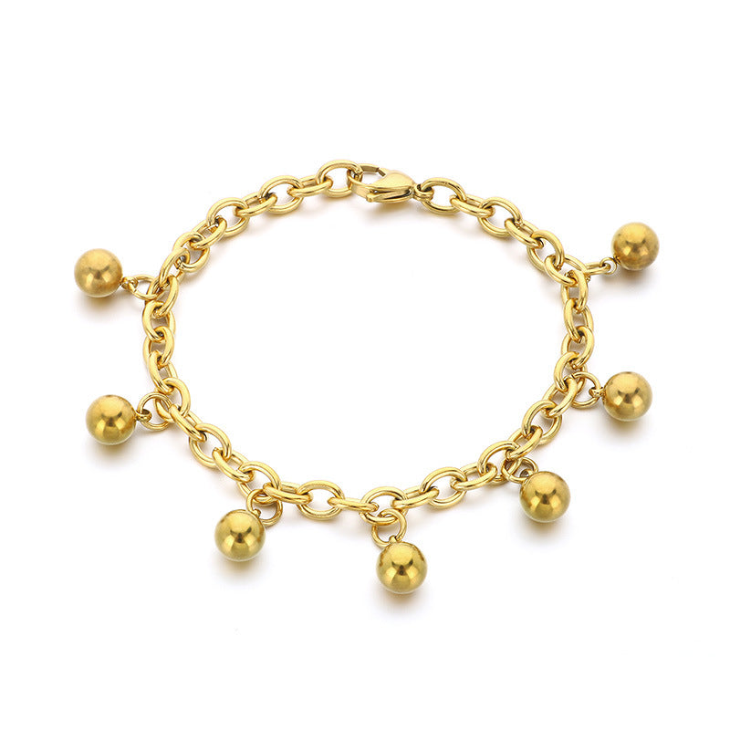 Simple stainless steel 18K gold bohemian round bead bracelet niche design jewelry bell spot bracelet wholesale