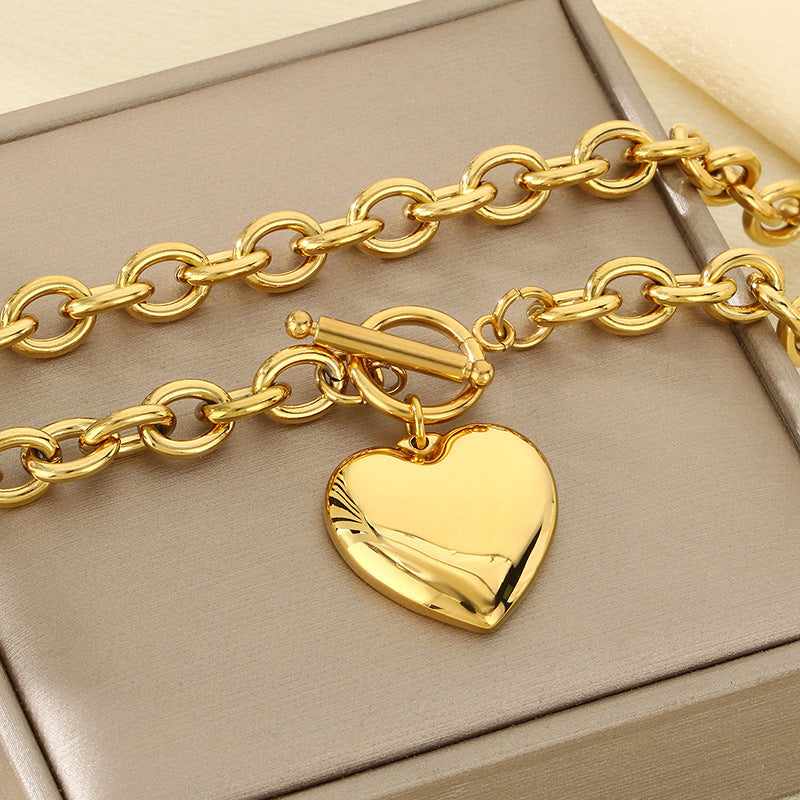 Cross-border new ins smooth stainless steel love pendant necklace jewelry high-end versatile OT buckle necklace jewelry