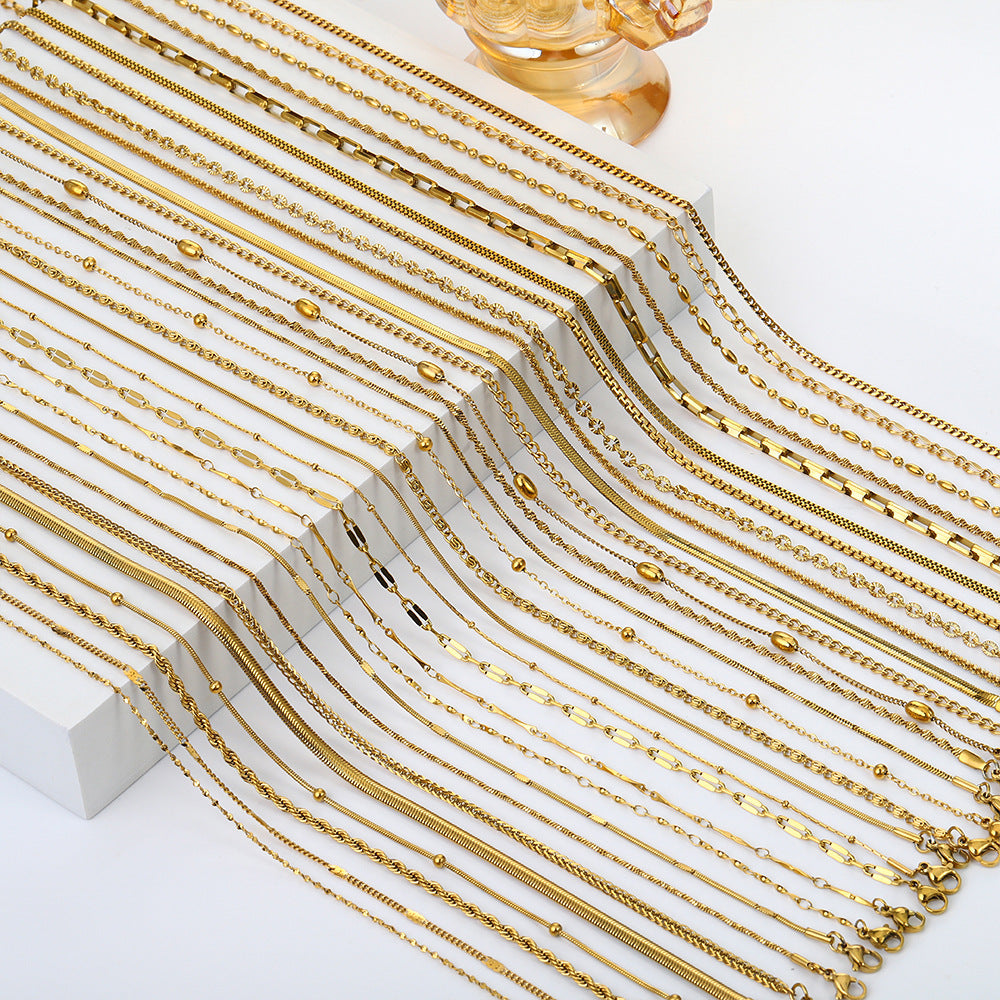 Cross-border stainless steel necklace, 18K real gold-plated snake bone chain fashion collarbone chain plain chain versatile women's titanium steel necklace