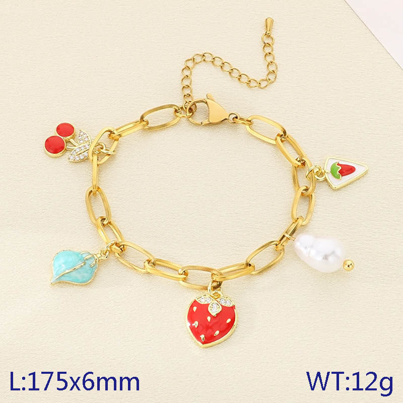 Summer vacation seaside shell wind jewelry stainless steel bracelet pendant strawberry cherry jewelry spot wholesale