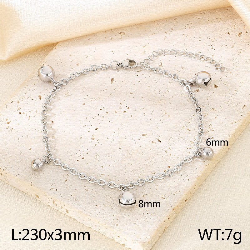 Cold wind ins design bell anklet temperament round bead stainless steel anklet gift for girlfriends and girlfriends