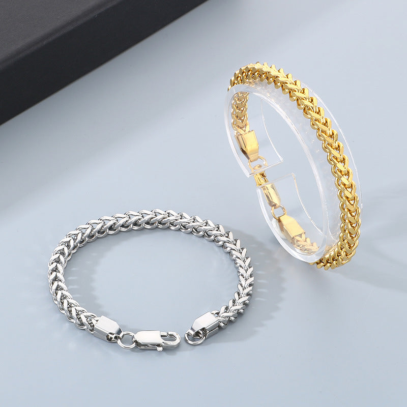 Simple forward and reverse chains, men's and women's Cuban chains, titanium steel bracelets, square stainless steel keel chains, domineering personalized welding head chains