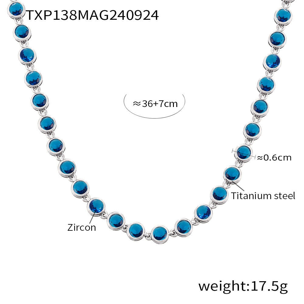 Cross-border new titanium steel full diamond 3A zircon mixed color bracelet PVD vacuum plating non-fading necklace jewelry set