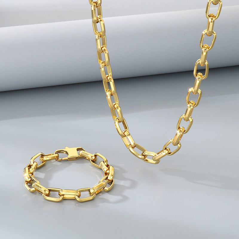 Cross-border fashion simple square Cuban chain bracelet neutral style niche design trapezoidal square buckle O-chain thick money