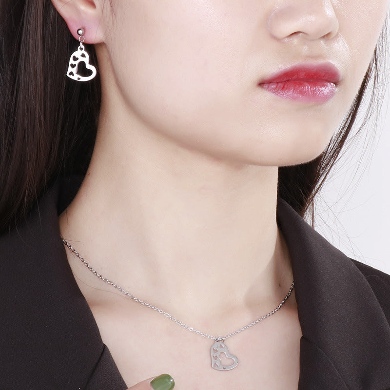 Stainless Steel Open Heart Necklace & Earrings Set