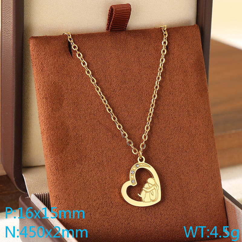 Cross-border Mother's Day style Stainless steel love mom pendant necklace 18K gold simple and versatile high-sense collarbone chain