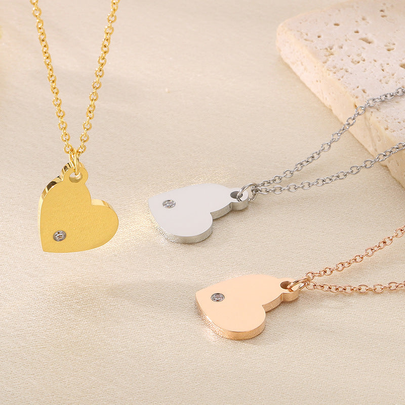 Minimal Heart Pendant Necklace with Stone Detail