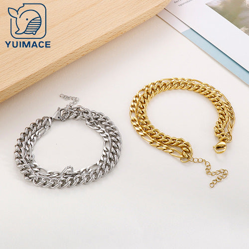 Foreign trade supply Fashion new stainless steel double-layer bracelet Versatile stainless steel men's and women's bracelet accessories spot