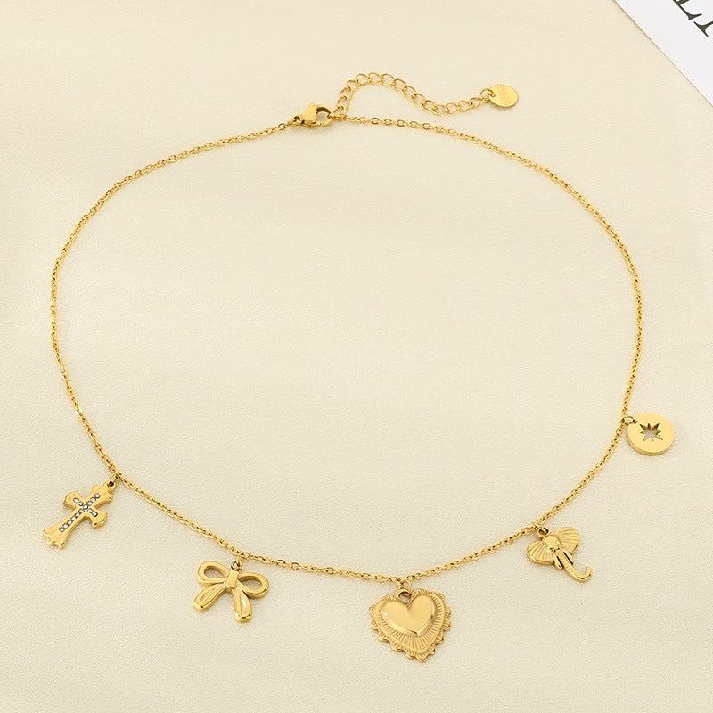 Cross-border European and American stainless steel love necklace high-end pendant niche design bow collarbone chain titanium steel jewelry