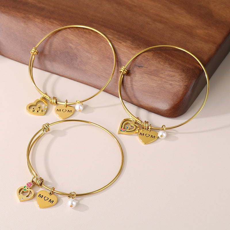 European and American cross-border family hand jewelry love retractable bracelet fashion creative stainless steel MOM Mother's Day gift