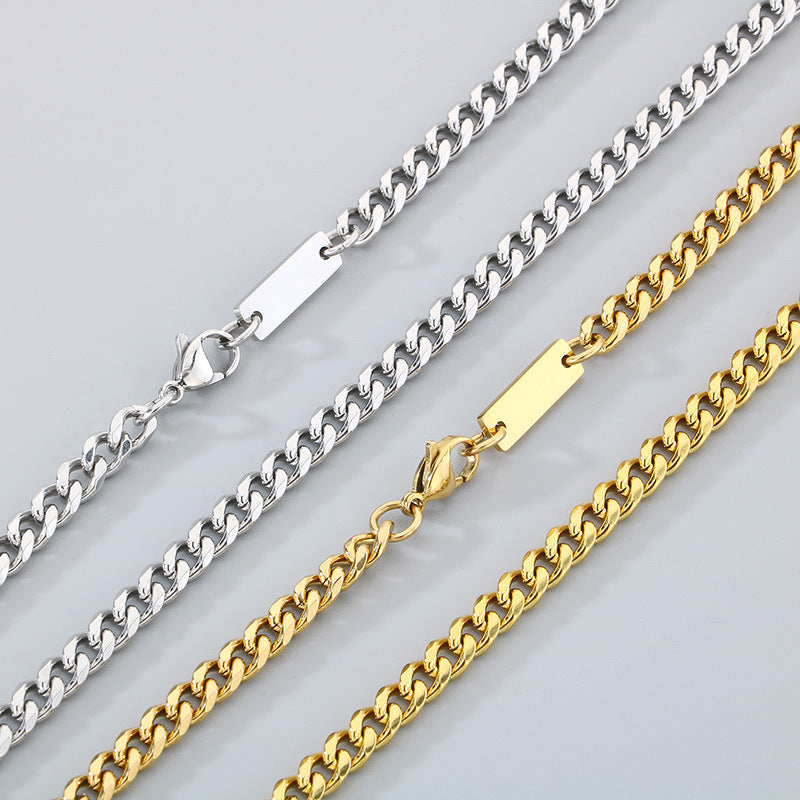 Cross-border fashion 18K gold stainless steel Cuban chain can be laser small square necklace necklace with chain jewelry