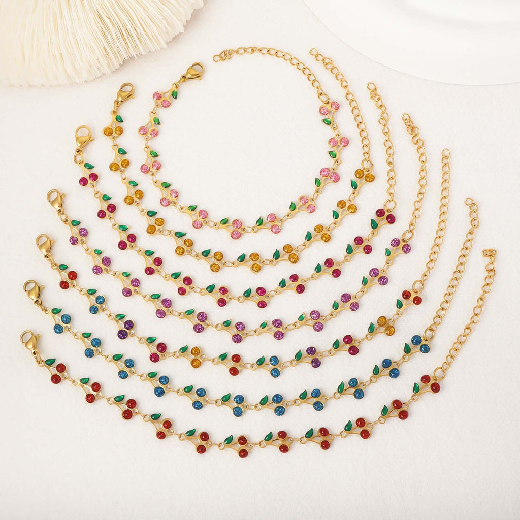 European and American cute full cherry pendant bracelet, dopamine jewelry personalized fruit series stainless steel Christmas accessories