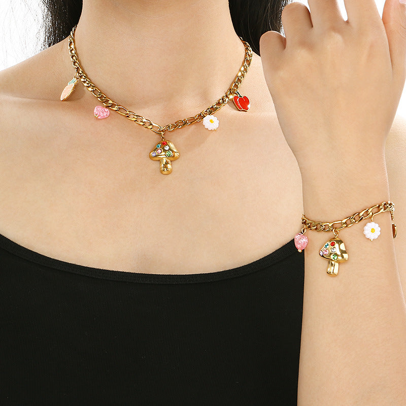 Cross-border stainless steel necklace INS wind handmade DIY niche 18k gold neck chain personalized mushroom carrot bracelet women