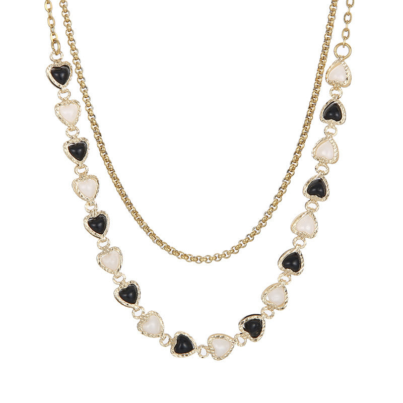 Korean commuter simple love imitation pearl necklace, love fashion double-layer collarbone chain copper chain necklace