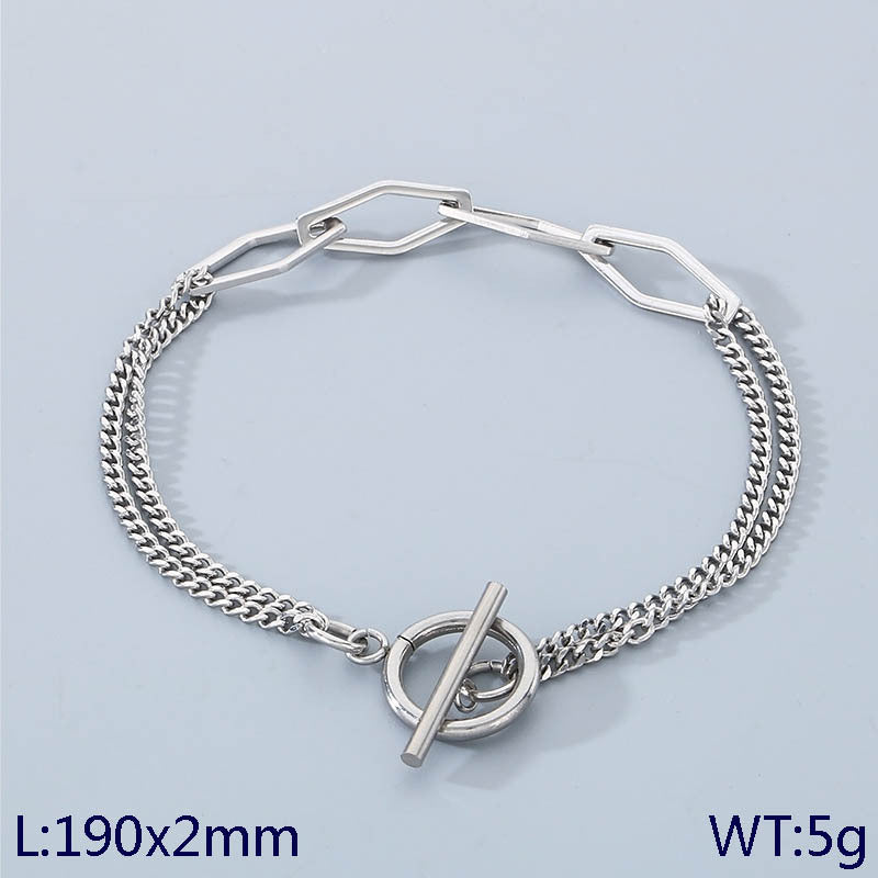 New simple rhombus round splicing chain ot buckle stainless steel bracelet creative versatile bracelet jewelry