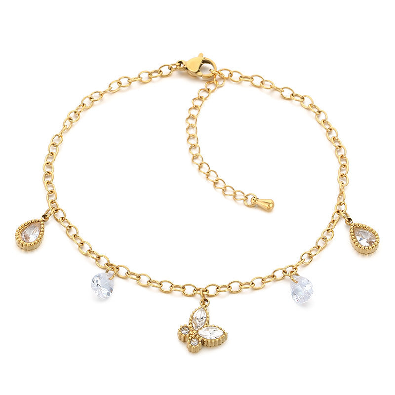 Gold Crystal Charm Chain Bracelet