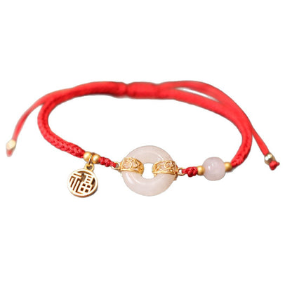 和田玉白玉平安扣马年本命年红绳红色手绳编织绳好运新年手链