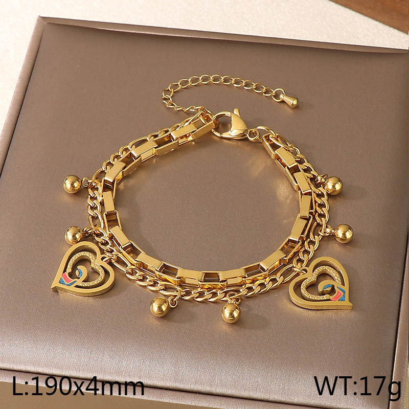 New Mother's Day Versatile Double-layer Love Pendant Stacked with Stainless Steel Versatile Bracelet Spot Mother's Day Style