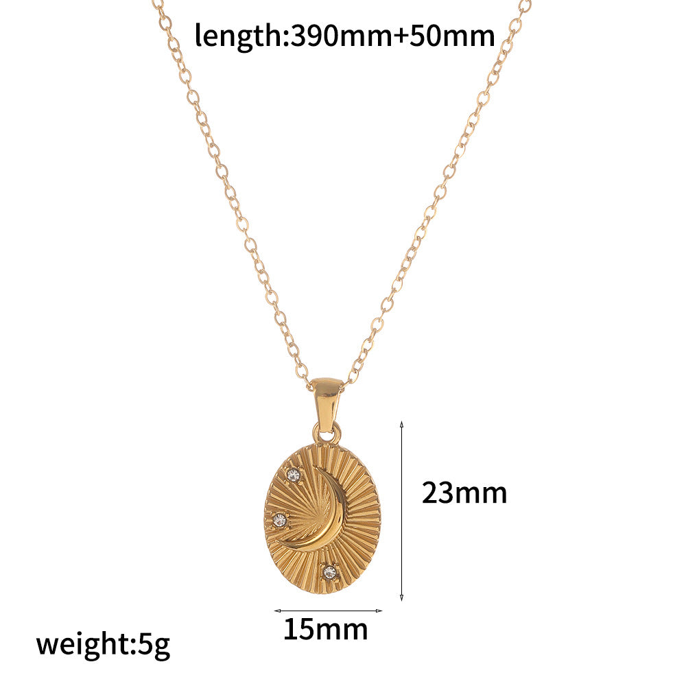 Cross-border hot-selling titanium steel non-fading high-end necklace 18k geometric sun and moon diamond-set stars personalized fashion pendant