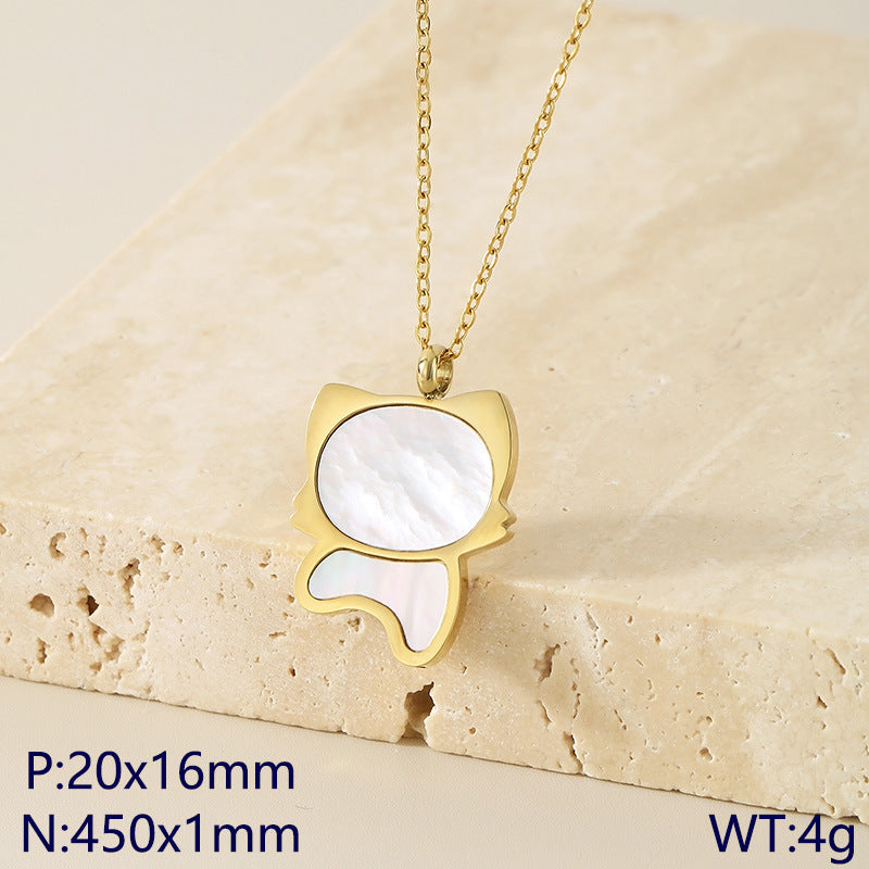 Daily childlike fun cute kitten feeling premium white fritillary pendant titanium steel necklace female niche design collarbone chain necklace