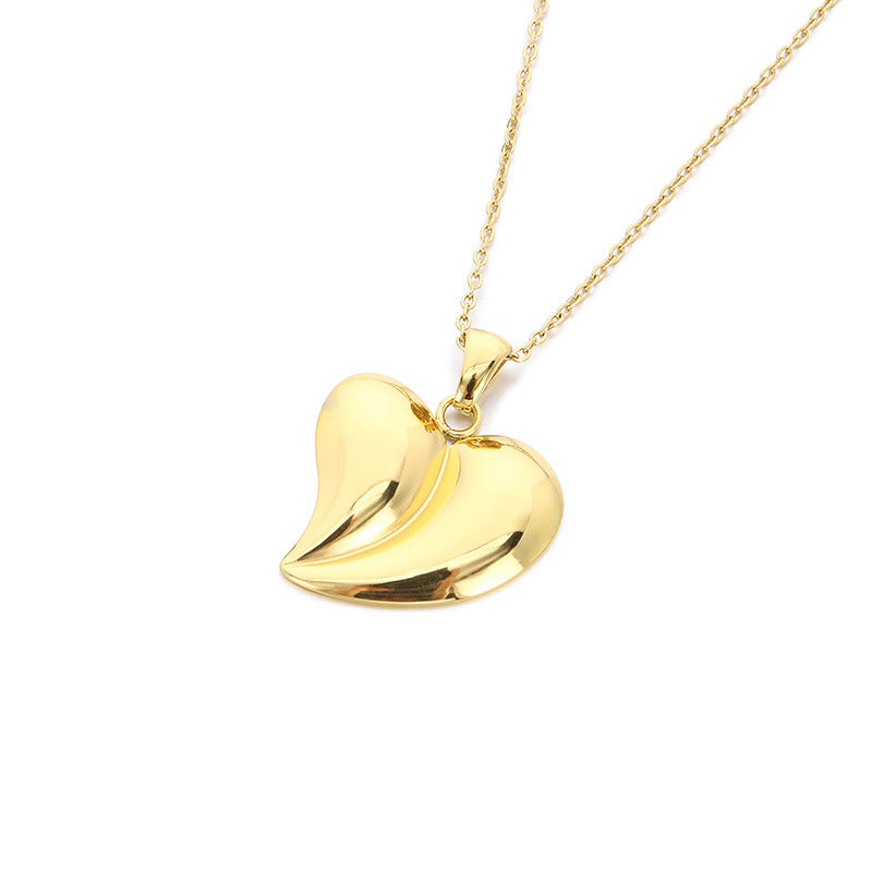 Cross-border high-end ins smooth three-dimensional love stainless steel O-chain necklace fashion peach heart titanium steel collarbone chain