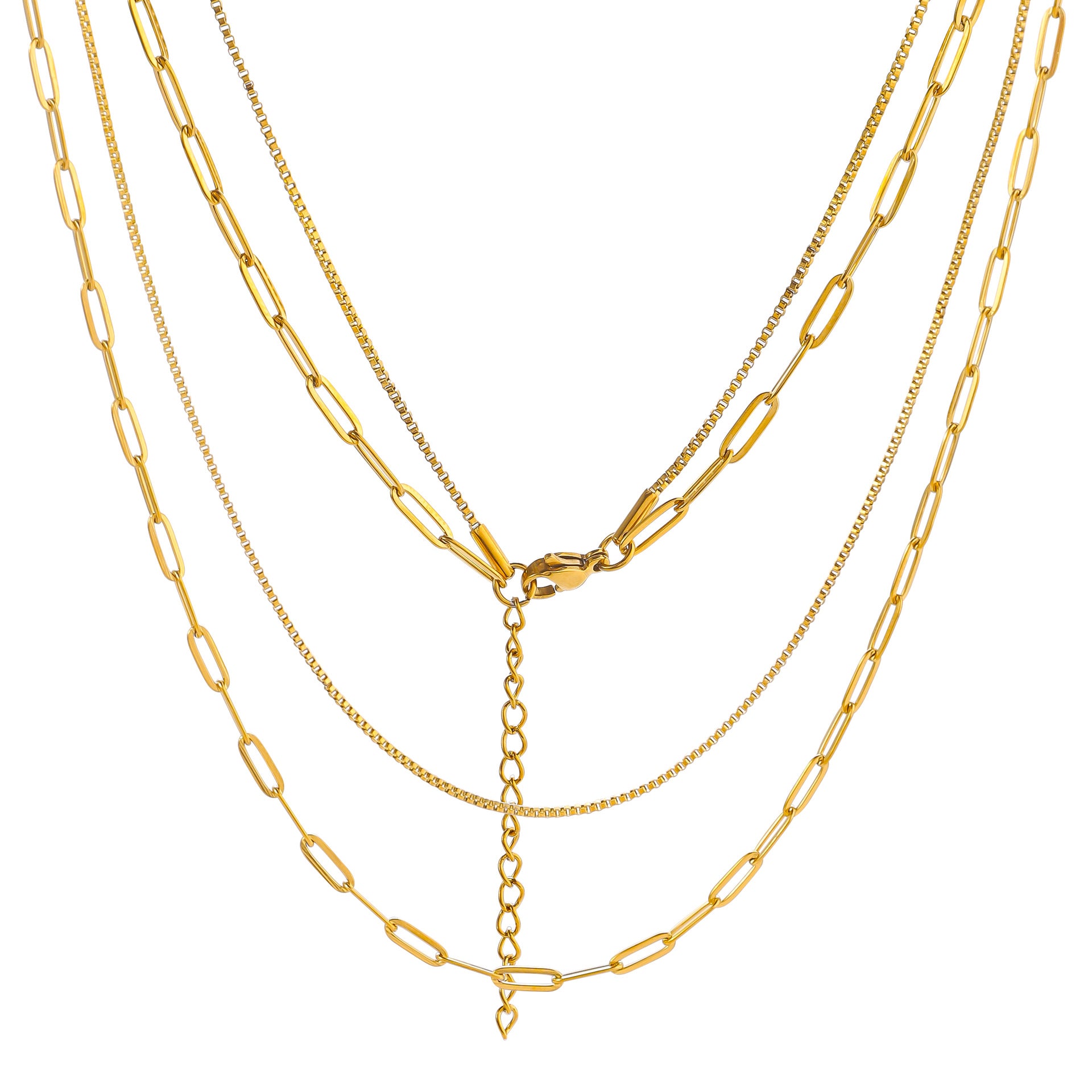 European and American cross-border stainless steel double-layer stacked necklace paperclip chain necklace box chain collarbone chain titanium steel necklace