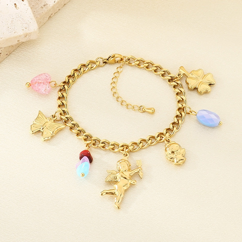 Cross-border new jewelry stainless steel accessories jewelry women's high-end flower angel doll cross pendant matching