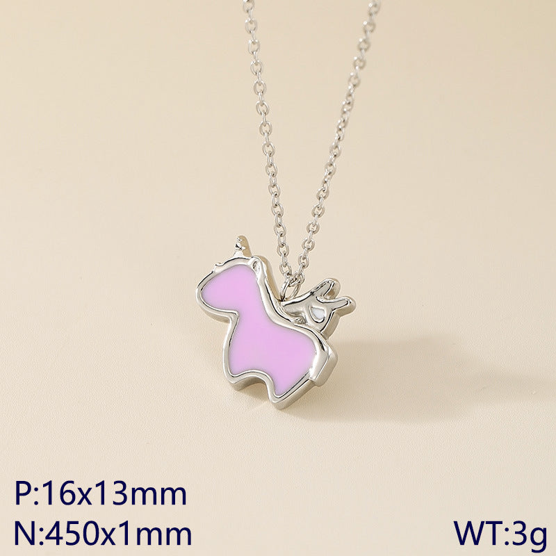 Creative cartoon design dripping rainbow unicorn titanium steel necklace female collarbone chain fashion pendant spot jewelry