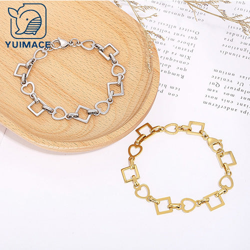 New stainless steel handmade chain, square gear love chain, personalized fashion men's and women's bracelets, accessories