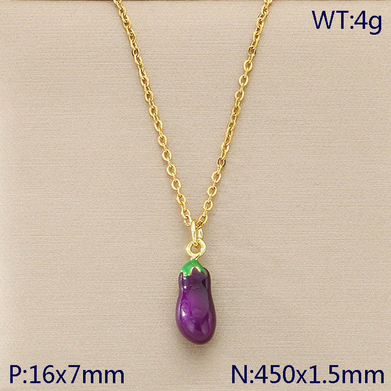 Mini Enamel Chili & Veggie Charm Gold Necklace