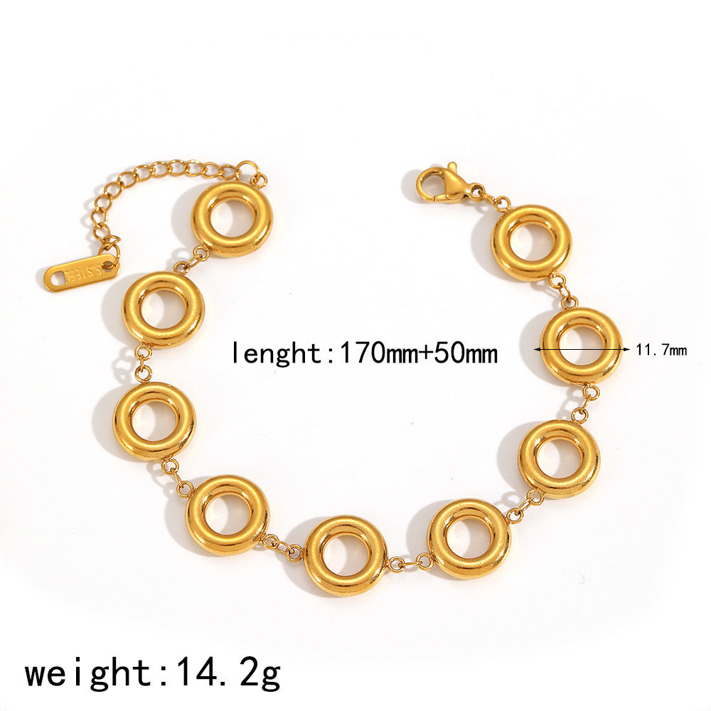 Cross-border circle ring stainless steel bracelet, necklace, jewelry set, women's simple and versatile bracelet, bracelet does not fade
