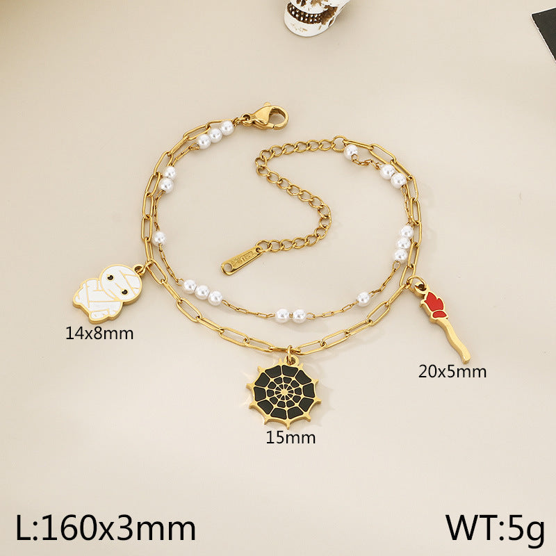 European and American cross-border Halloween new stainless steel 18K gold pumpkin head ghost skull shape bracelet jewelry