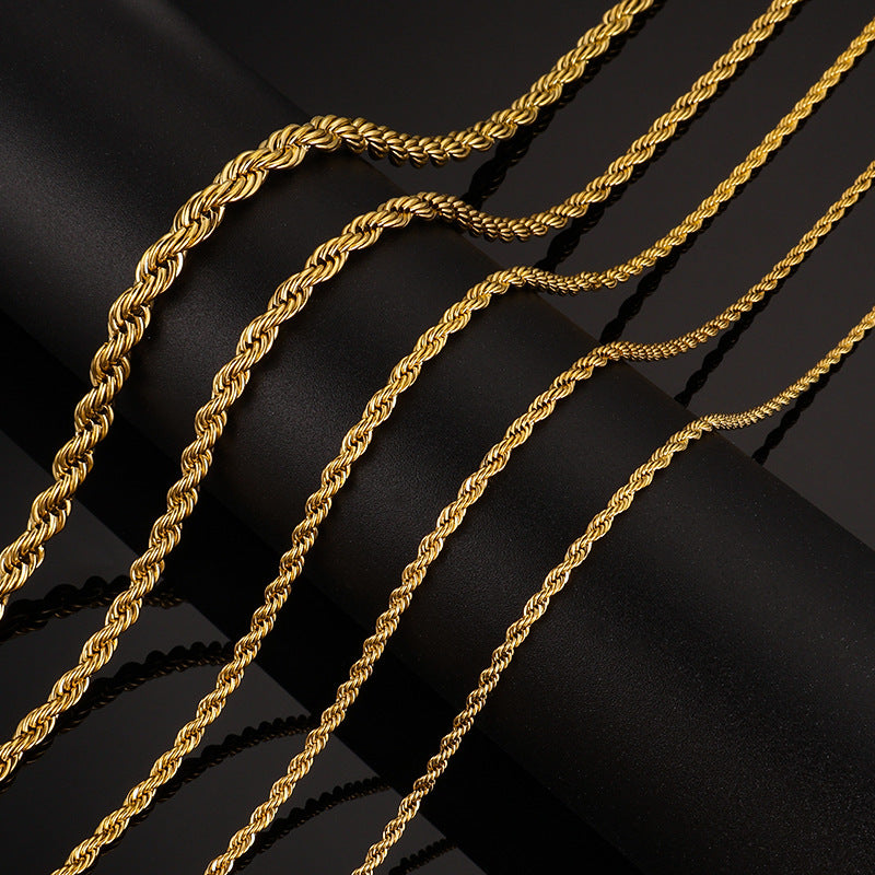 European and American cross-border explosive simple retro stainless steel vacuum plating gold twist chain pendant chain wholesale