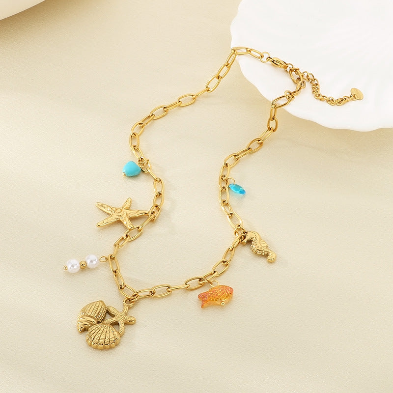 Ocean Charm Layered Gold Necklace