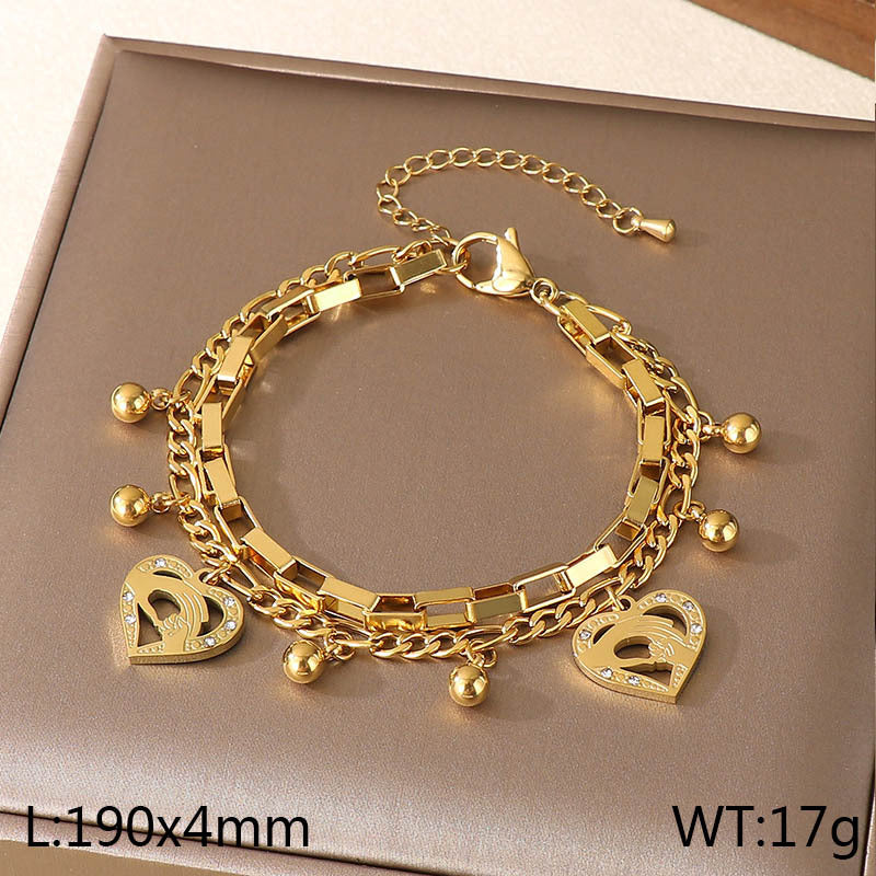 New Mother's Day Versatile Double-layer Love Pendant Stacked with Stainless Steel Versatile Bracelet Spot Mother's Day Style