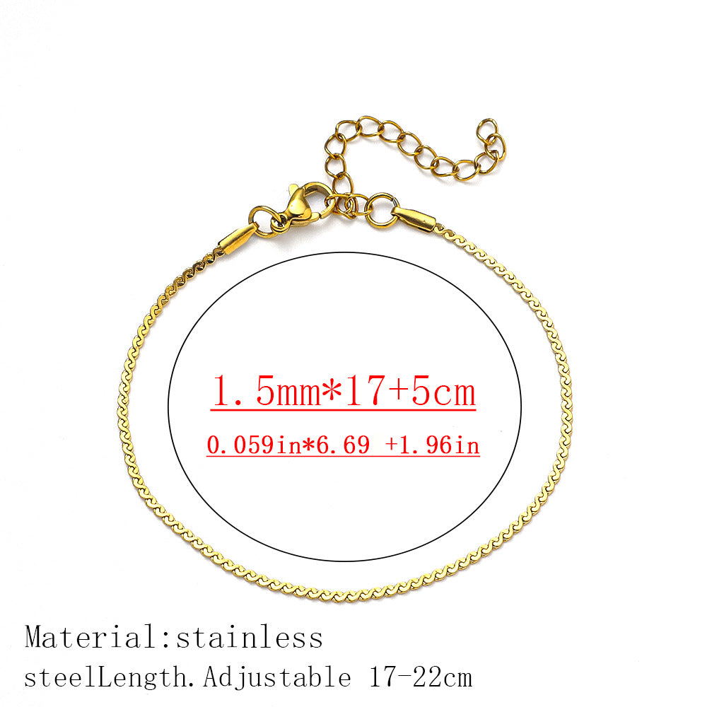 Women's fashion titanium steel bracelet, European and American cross-border hot-selling jewelry fashion versatile plated 18K real gold stainless steel bracelet