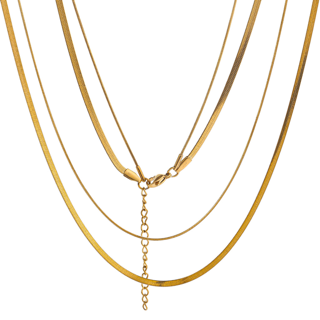 Cross-border hot-selling double-layer stacked blades plus round snake necklace plated with 18k gold titanium steel plain chain light luxury niche collarbone chain