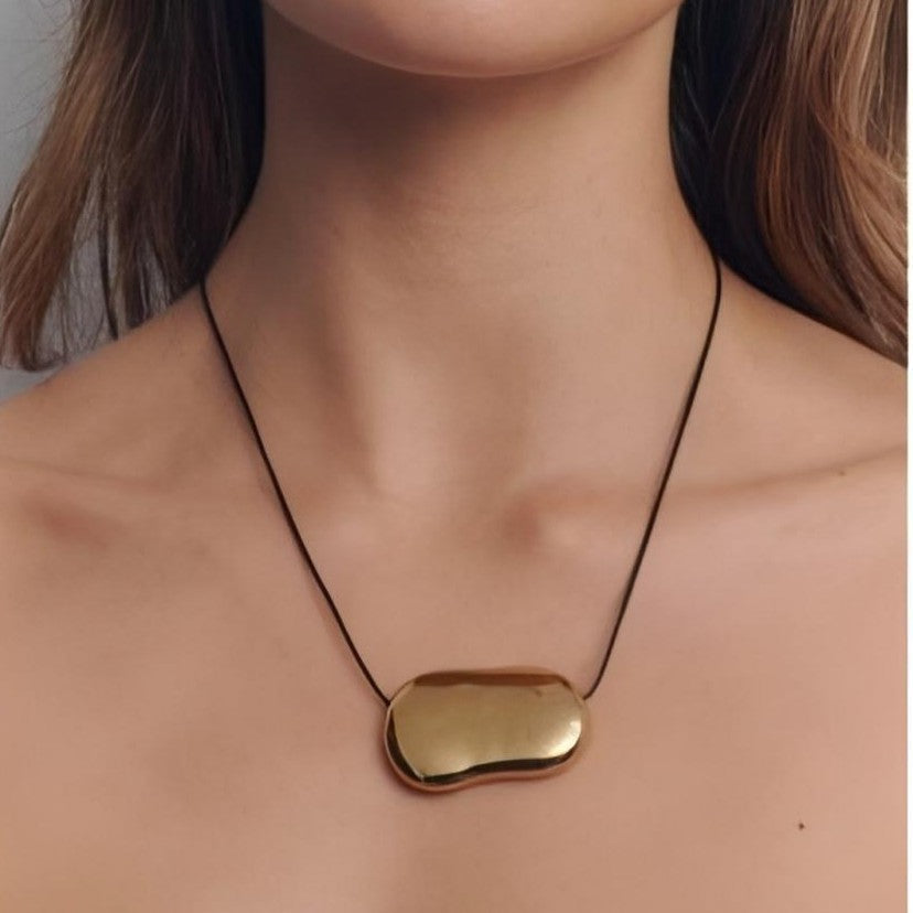 Cross-border European and American wax rope stainless steel necklace long adjustable irregular pendant minimalist collar necklace high sense