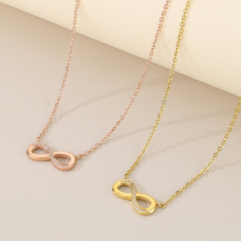 Cross-border titanium steel light luxury micro-diamond figure 8 pendant necklace necklace with infinite numbers 8 figure 8 collarbone chain necklace jewelry
