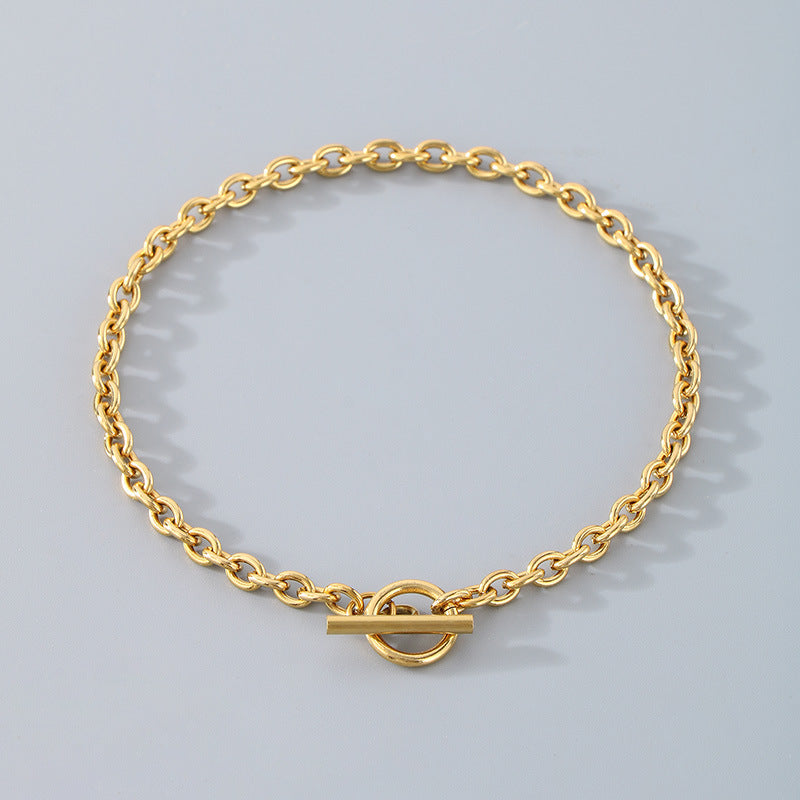 European and American fashion ins cold wind stainless steel OT buckle bracelet men and women trend couple simple O-chain necklace accessories