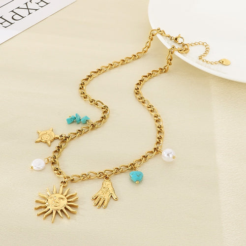 Celestial Sun & Star Charm Gold Necklace