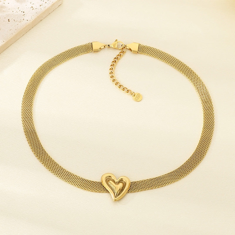 European and American fashion versatile woven mesh strap chain chain love stainless steel necklace women's collarbone chain jewelry