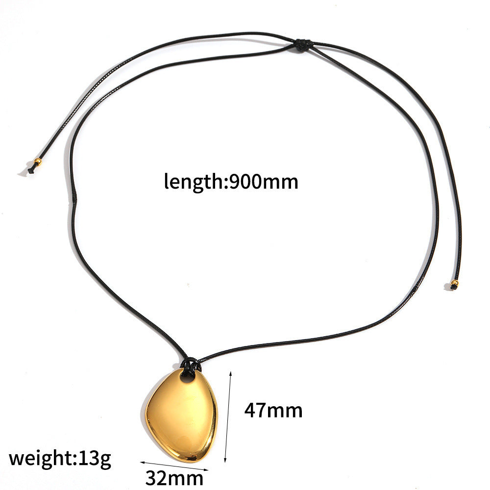 Cross-border European and American personalized retro wax rope sweater chain stainless steel heart-shaped O-shaped pendant long hollow necklace versatile